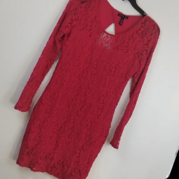 Sexy Red Floral Lace Long Sleeve Women's Dress XL - Picture 3 of 5